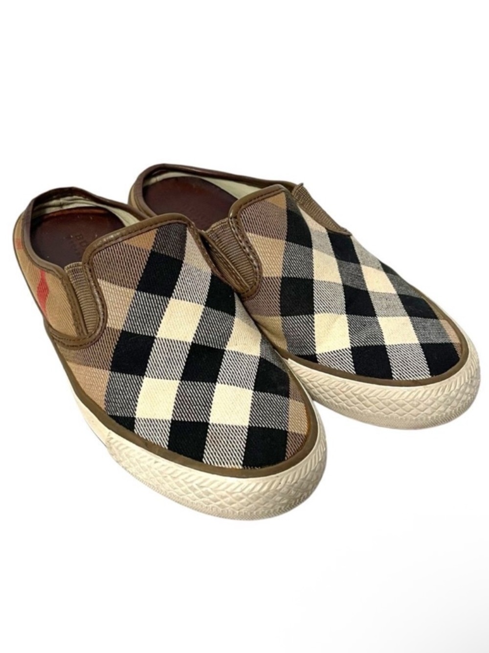 BURBERRY Nova Check Plaid Canvas Slip On Sneakers Slides 37